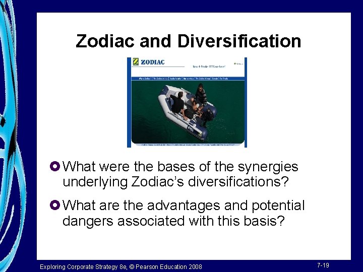 Zodiac and Diversification £ What were the bases of the synergies underlying Zodiac’s diversifications?