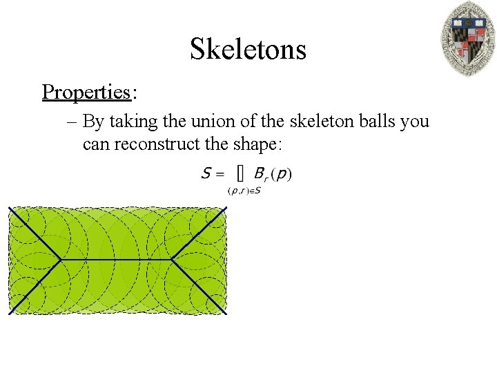 Skeletons Properties: – By taking the union of the skeleton balls you can reconstruct