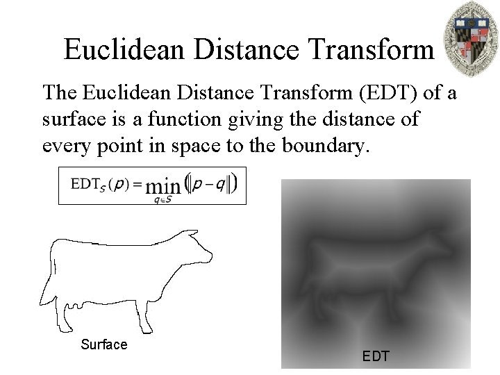 Euclidean Distance Transform The Euclidean Distance Transform (EDT) of a surface is a function