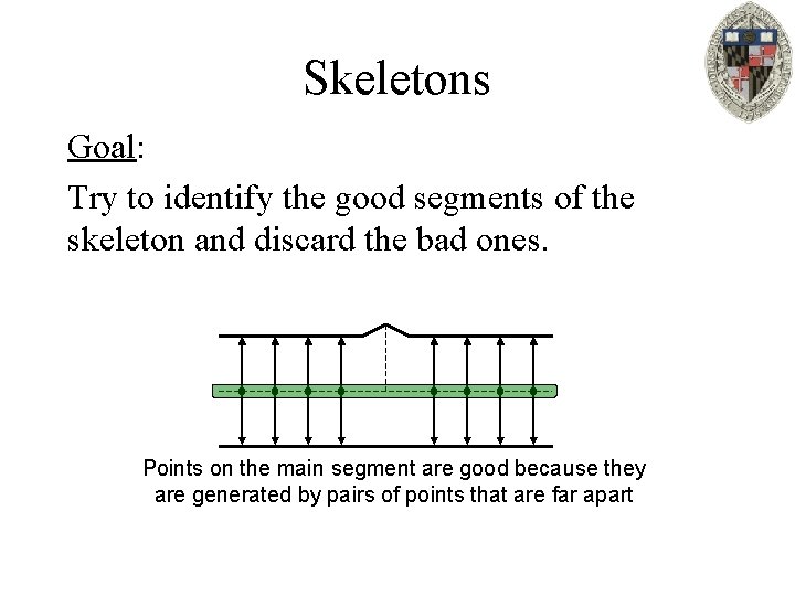 Skeletons Goal: Try to identify the good segments of the skeleton and discard the