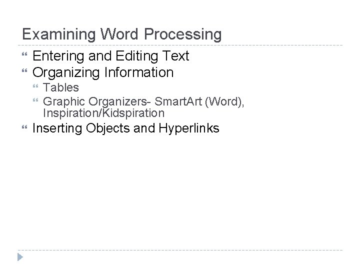 Examining Word Processing Entering and Editing Text Organizing Information Tables Graphic Organizers- Smart. Art