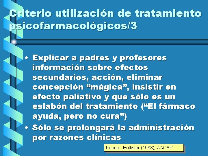 Criterio utilización de tratamiento psicofarmacológicos/3 • Explicar a padres y profesores información sobre efectos