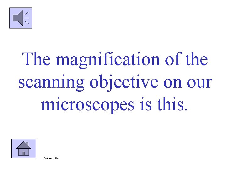 The magnification of the scanning objective on our microscopes is this. Column 1, 100