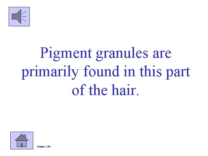 Pigment granules are primarily found in this part of the hair. Column 2, 200