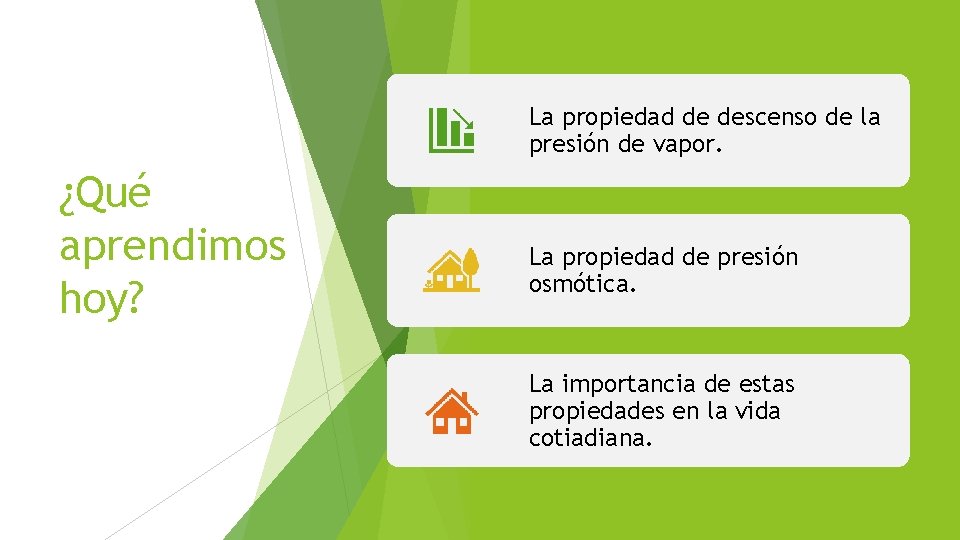 La propiedad de descenso de la presión de vapor. ¿Qué aprendimos hoy? La propiedad