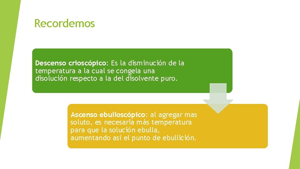 Recordemos Descenso crioscópico: Es la disminución de la temperatura a la cual se congela