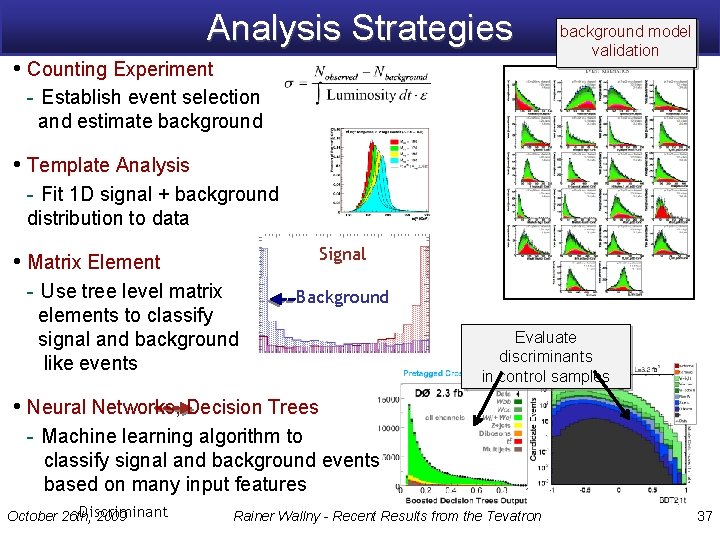 Analysis Strategies • Counting Experiment background model validation - Establish event selection and estimate