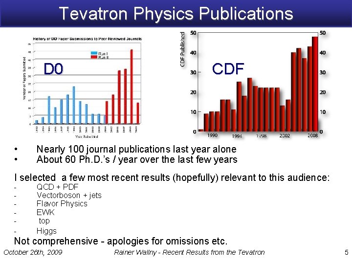 Tevatron Physics Publications D 0 • • CDF Nearly 100 journal publications last year