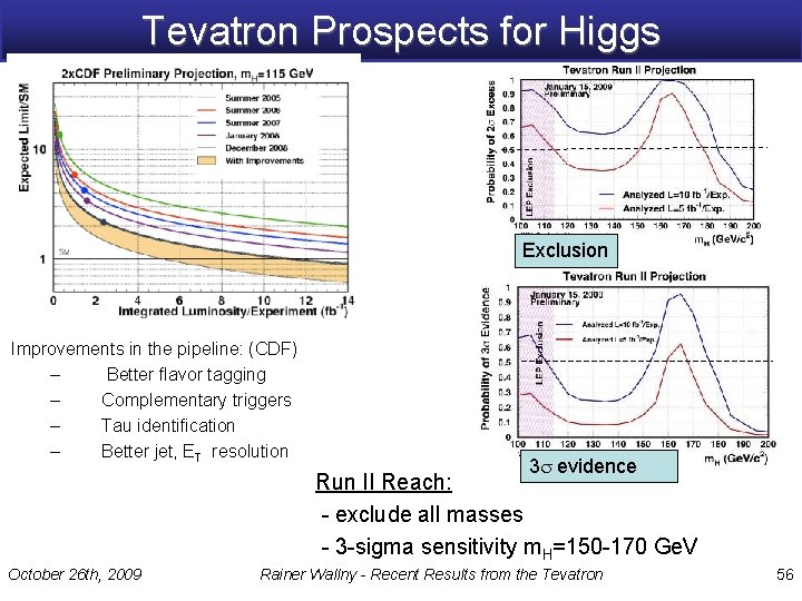 Tevatron Prospects for Higgs Exclusion Improvements in the pipeline: (CDF) – Better flavor tagging