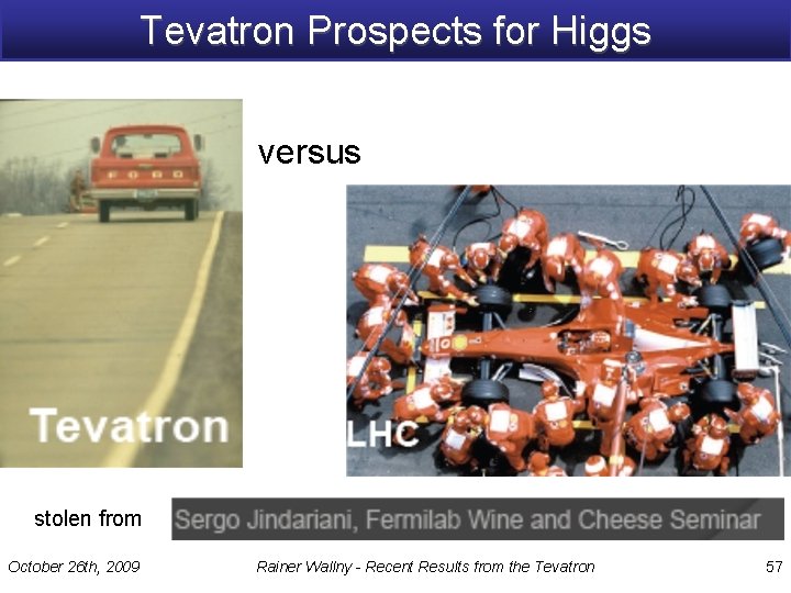 Tevatron Prospects for Higgs versus stolen from October 26 th, 2009 Rainer Wallny -