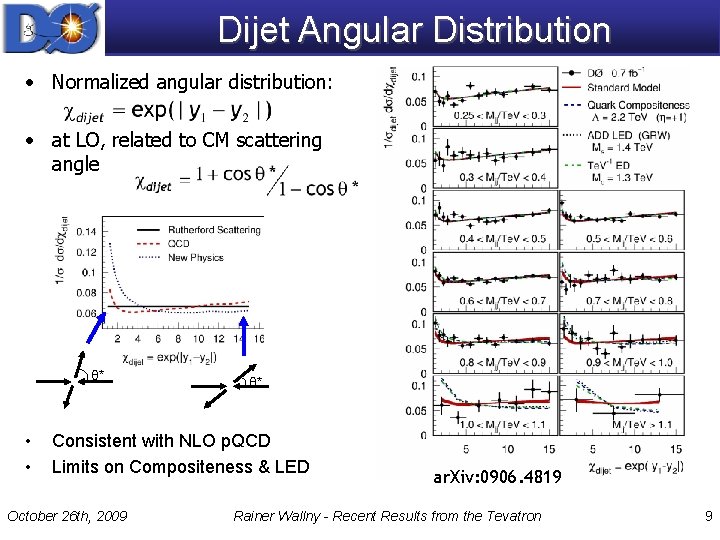 Dijet Angular Distribution • Normalized angular distribution: • at LO, related to CM scattering