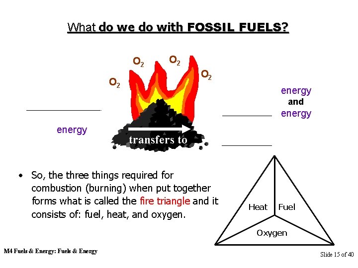 What do we do with FOSSIL FUELS? O 2 O 2 energy and energy