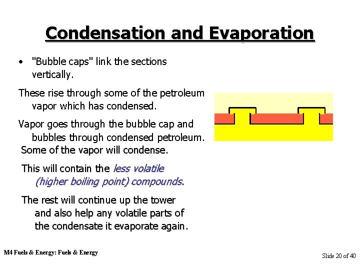 Condensation and Evaporation • "Bubble caps" link the sections vertically. These rise through some