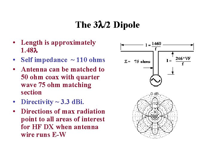 The 3 /2 Dipole • Length is approximately 1. 48 • Self impedance ~