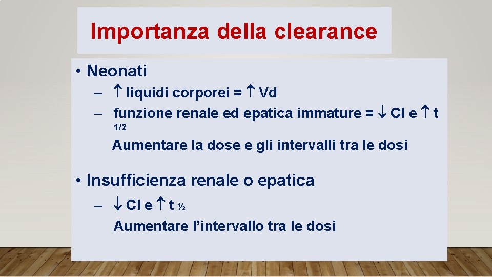 Importanza della clearance • Neonati – liquidi corporei = Vd – funzione renale ed