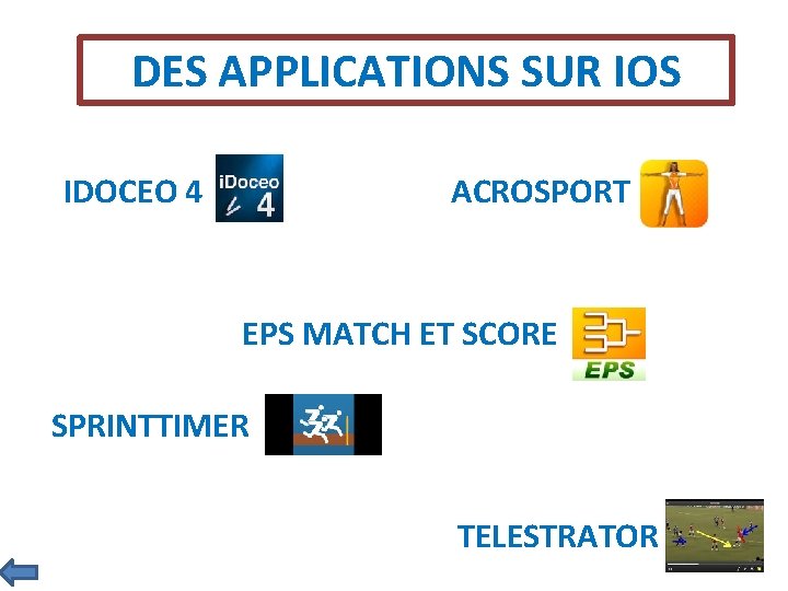 DES APPLICATIONS SUR IOS IDOCEO 4 ACROSPORT EPS MATCH ET SCORE SPRINTTIMER TELESTRATOR 