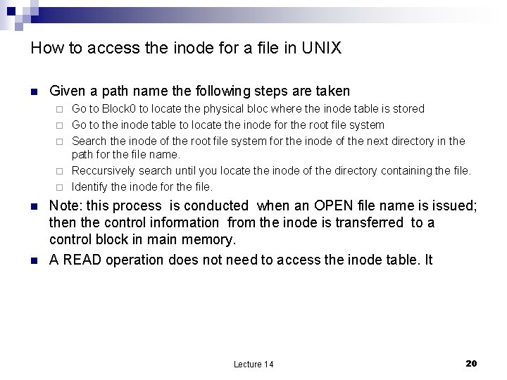 How to access the inode for a file in UNIX n Given a path