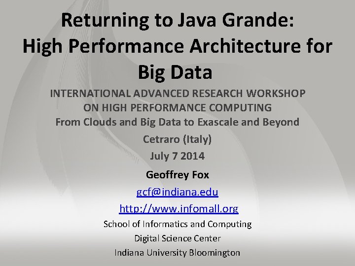 Returning to Java Grande High Performance Architecture for