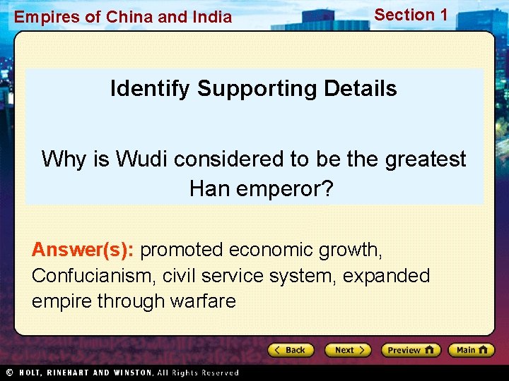 Empires of China and India Section 1 Identify Supporting Details Why is Wudi considered