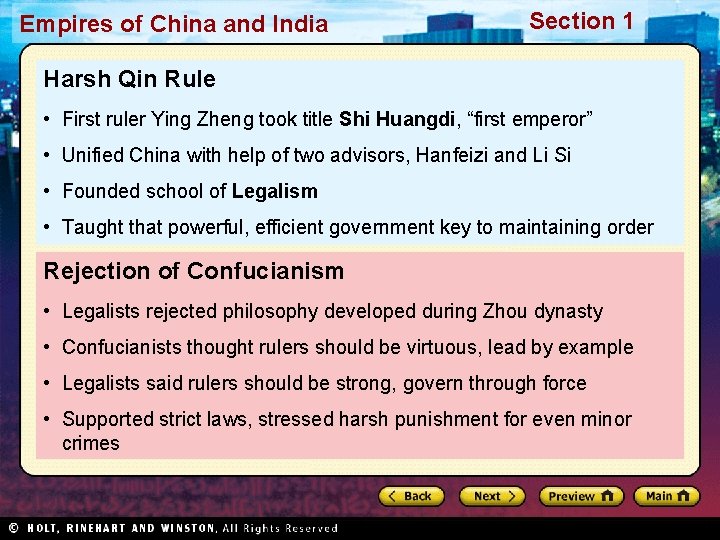 Empires of China and India Section 1 Harsh Qin Rule • First ruler Ying