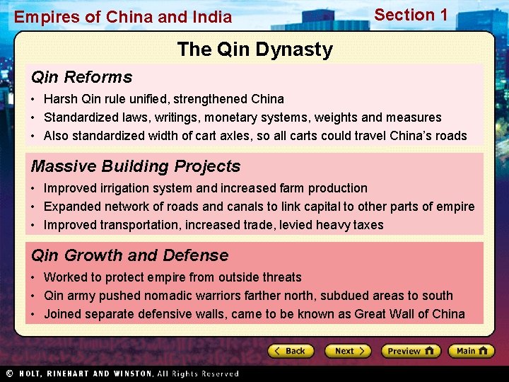 Empires of China and India Section 1 The Qin Dynasty Qin Reforms • Harsh