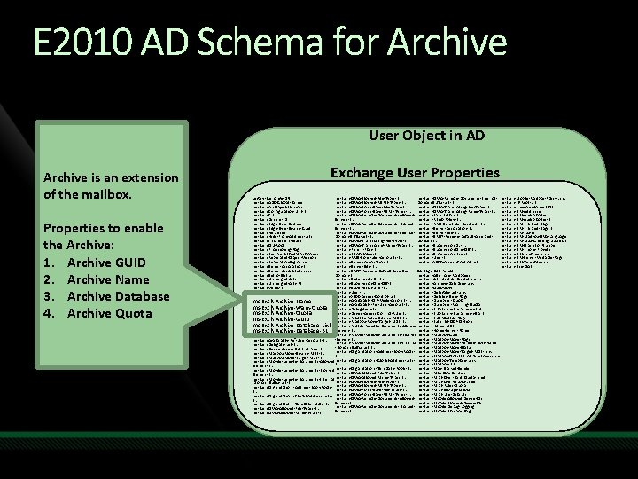 E 2010 AD Schema for Archive User Object in AD Archive is an extension