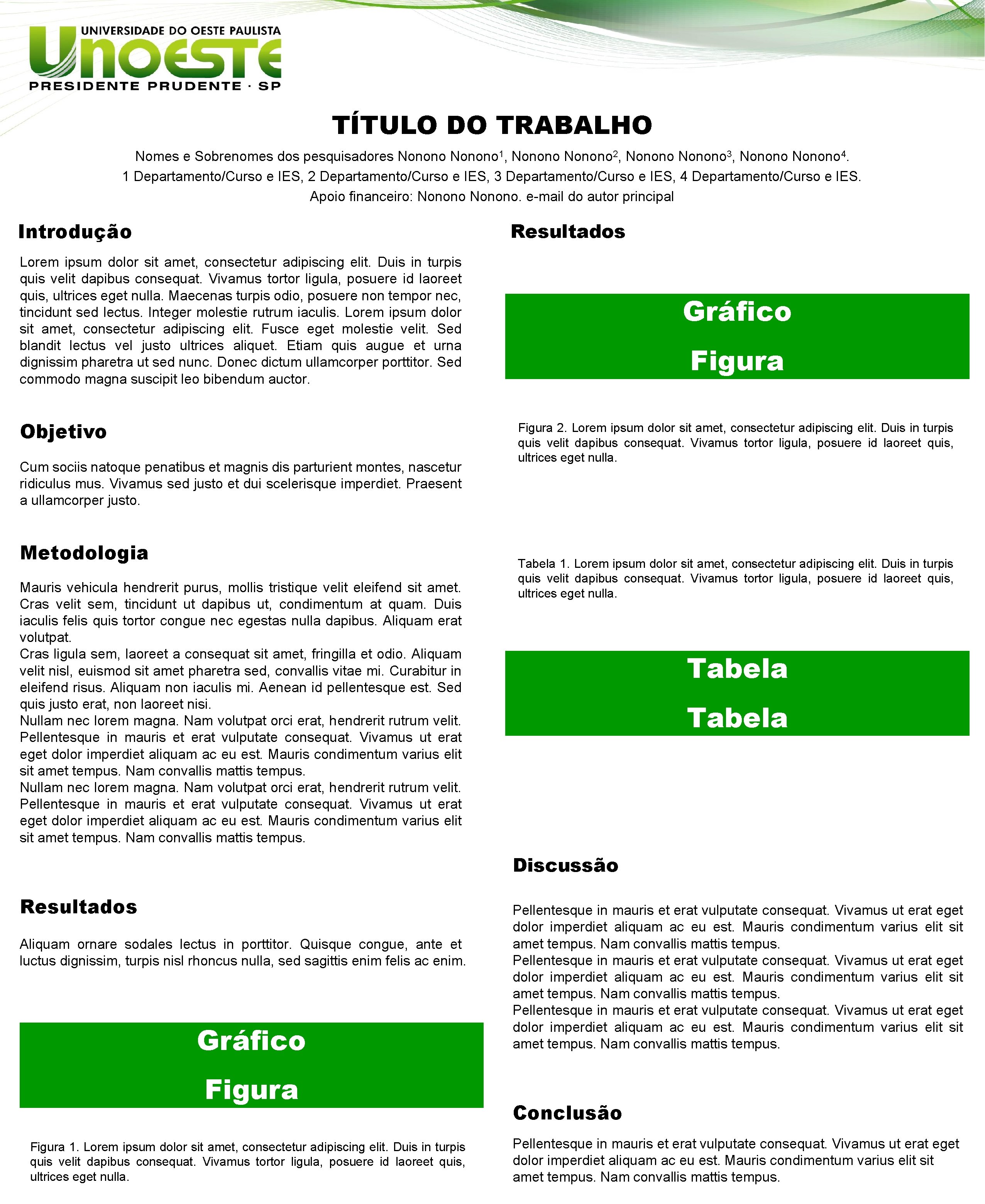 TÍTULO DO TRABALHO Nomes e Sobrenomes dos pesquisadores Nonono 1, Nonono 2, Nonono 3,