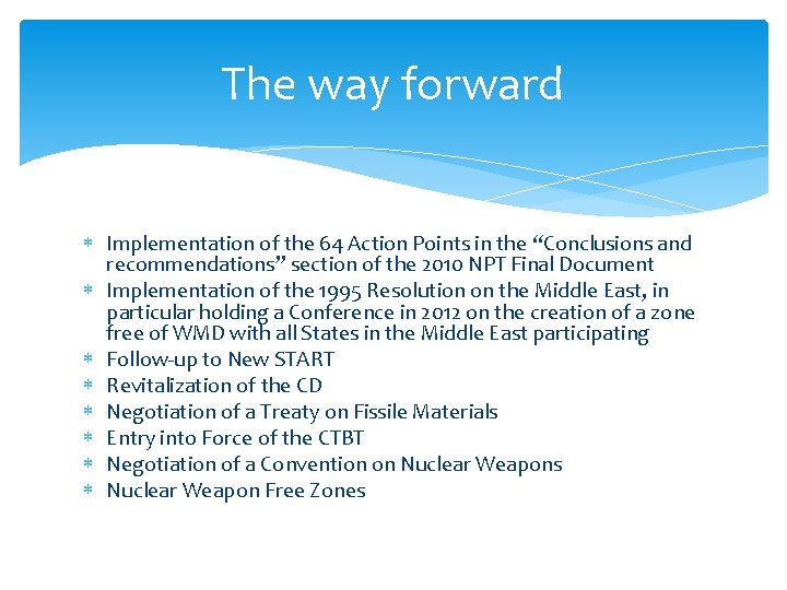 The way forward Implementation of the 64 Action Points in the “Conclusions and recommendations”