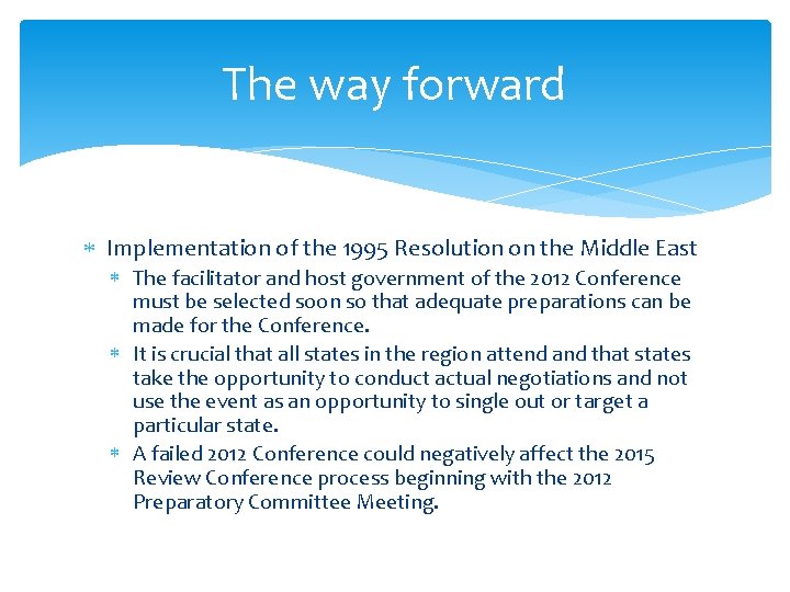 The way forward Implementation of the 1995 Resolution on the Middle East The facilitator