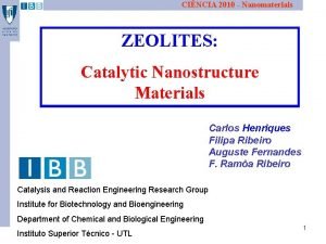 CINCIA 2010 Nanomateriais ZEOLITES Catalytic Nanostructure Materials Carlos