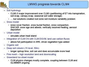 LMWG progress towards CLM 4 Soil hydrology CLM