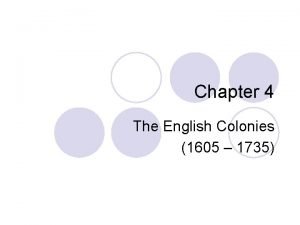 Chapter 4 The English Colonies 1605 1735 Chapter