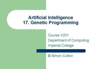 Artificial Intelligence 17 Genetic Programming Course V 231