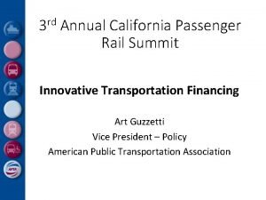 3 rd Annual California Passenger Rail Summit Innovative