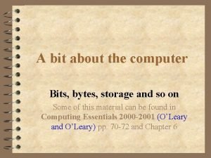A bit about the computer Bits bytes storage