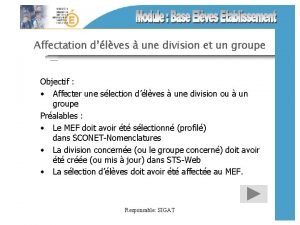 Affectation dlves une division et un groupe Objectif