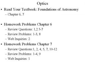 Optics Read Your Textbook Foundations of Astronomy Chapter