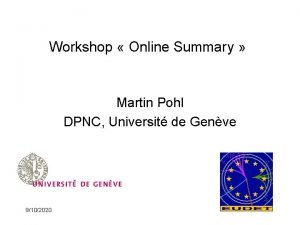 Workshop Online Summary Martin Pohl DPNC Universit de