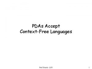 PDAs Accept ContextFree Languages Prof Busch LSU 1