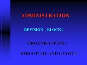 ADMINISTRATION REVISION BLOCK 1 ORGANISATIONS STRUCTURE AND LAYOUT