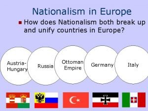 Nationalism in Europe n How does Nationalism both