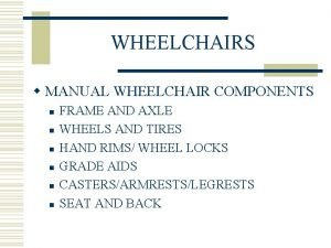 WHEELCHAIRS w MANUAL WHEELCHAIR COMPONENTS n n n