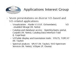 Applications Interest Group Seven presentations on diverse VObased