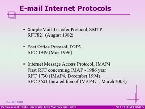 Email Internet Protocols Simple Mail Transfer Protocol SMTP