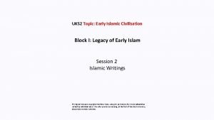 UKS 2 Topic Early Islamic Civilisation Block I