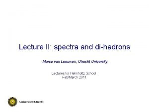 Lecture II spectra and di hadrons Marco van