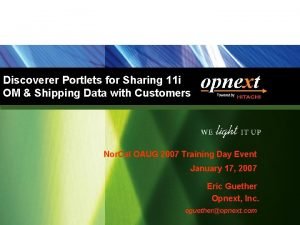 Discoverer Portlets for Sharing 11 i OM Shipping