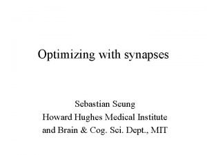 Optimizing with synapses Sebastian Seung Howard Hughes Medical