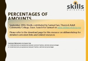 PERCENTAGES OF AMOUNTS September 2016 Kindly contributed by
