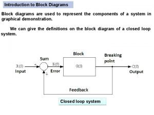 Introduction to Block Diagrams Block diagrams are used